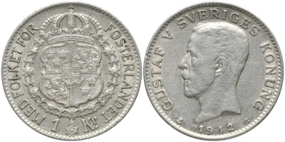 Швеция 1 крона 1942 G, Густав V (1907-1950) КМ 786.2 серебро 3896-1633