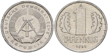 ГДР 1 пфенниг 1985 A KM 8.2 алюминий 192-124