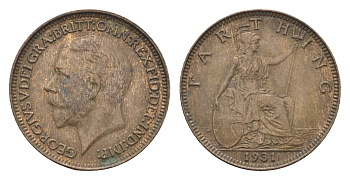 Великобритания 1 фартинг 1931 Георг V (1910-1936) KM 825, Spink 4061 бронза 4664-312