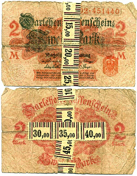 Германия 2 марки 1914 белая бумага, реставрация Pick 53, Rosenberg 52b бумага 7221-21-1-2