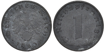 Германия 1 рейхспфенниг 1943 A KM 97, J. 369 цинк 4519-757