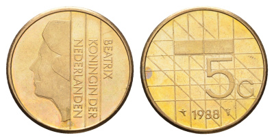 Нидерланды 5 гульденов 1988 Беатрикс (1980-2013) KM 210 никель плакированный бронзой UNC 83-1917