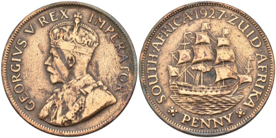 ЮАР 1 пенни 1927 Георг V (1910-1936) KM 14.2 бронза 4574-1143