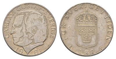 Швеция 1 крона 1981 Карл XVI Густав (1973-) KM 852 медь плакированная медно-никелем 4628-847