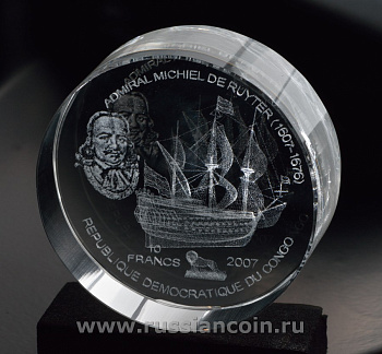 Конго 10 франков 2007 парусник, адмирал Рейтер, в коробке KM NEW акрил 2-4-2-17