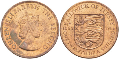 Джерси 1/12 шиллинга 1966 900 лет Нормандскому завоеванию KM 26 бронза UNC 4542-712