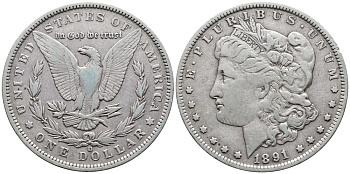 США 1 ДОЛЛАР 1891 O, МОРГАН ДОЛЛАР, МОНДВОР ОРЛЕАН KM 110 серебро 272-1235