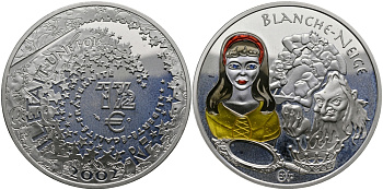 Франция 1 1/2 евро 2002 серия сказки, Белоснежка и семь гномов, эмаль KM 1840 серебро PROOF 1068-10-43