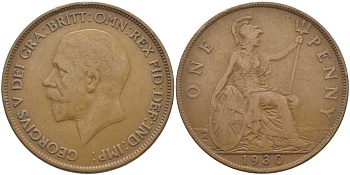 Великобритания 1 пенни 1930 Георг V (1910-1936) KM 838, Spink 4055 бронза 115-244
