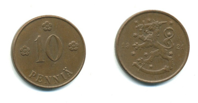 Финляндия 10 пенни 1921 республика (1918-1962) KM 24 медь 29-1126
