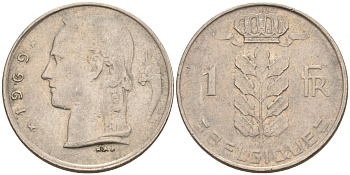 БЕЛЬГИЯ 1 ФРАНК 1969 BELGIQUE KM 142.1 медно-никель 4563-1256