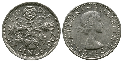 Великобритания 6 пенсов 1967 Елизавета II (1952-2022) KM 903, Spink 4149 медно-никель 4381-864