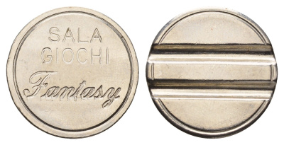 Индия жетон на развлекательных автоматов "Sala Fiochi Fantasy" диаметр 24 мм, вес 6 гр нержавеющая сталь 4670-551