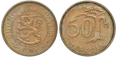 ФИНЛЯНДИЯ 50 МАРОК 1955 H KM 40 алюминиевая бронза 3334-755