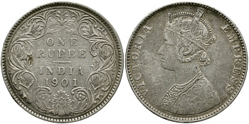 Индия, Британская 1 рупия 1901 Виктория (1837-1901) KM 492 серебро 1519-1344