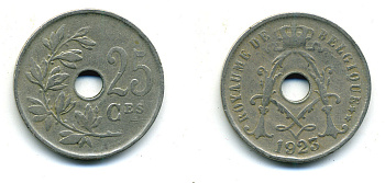 Бельгия 25 сантимов 1923 Belgique, Альберт I (1909-1934) KM 68.1 медно-никель 86-1635