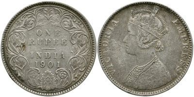 Индия, Британская 1 рупия 1901 Виктория (1837-1901) KM 492 серебро 1519-1344