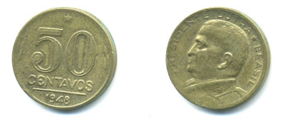 БРАЗИЛИЯ 50 СЕНТАВО 1948 KM 563 алюминиевая бронза 23-1031