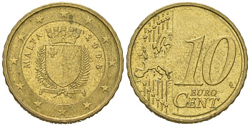 Мальта 10 евроцентов 2008 F KM 128 нордик UNC 4551-1036