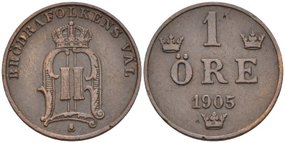 Швеция 1 эре 1905 Оскар II (1872-1907) король Швеции и Норвегии KM 750 бронза 4588-1067