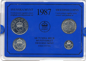 Швеция набор монетного двора из 4 монет 1987 в пластике, Карл XVI Густав (1973- ) KM MS43 UNC 4-3-7-152