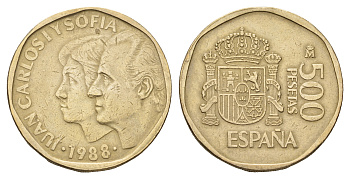 Испания 500 песет 1988 M, Хуан Карлос I (1975-2001) и София KM 831 алюминиевая бронза 4680-421