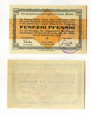 Германия 50 пфеннигов 1916 Голцерн (Мюльде), лагерь военнопленных C-3014 бумага UNC (пресс) 504-79-1-1