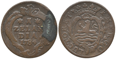 НИДЕРЛАНДЫ, ЗЕЛАНДИЯ 1 ДУИТ 1784 KM 101 медь 28-1246