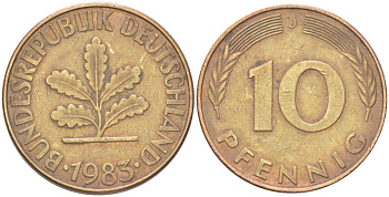 ФРГ 10 пфеннигов 1983 J KM 108, J.383 сталь плакированная латунью 4613-267
