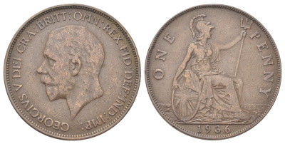 Великобритания 1 пенни 1936 Георг V (1910-1936) KM 838, Spink 4055 бронза 4185-442
