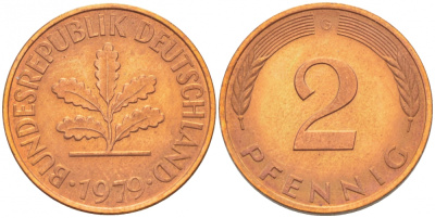 ФРГ 2 ПФЕННИГА 1979 J KM 106a, J.381a сталь плакированная сталь плакированная медьюю 4396-1611