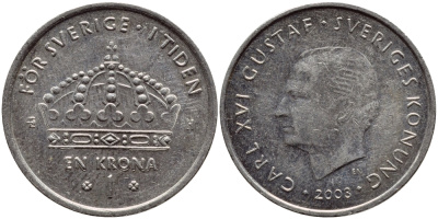 Швеция 1 крона 2003 Карл XVI Густав (1973- ) KM 894 медно-никель 3999-631