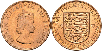 Джерси 1/12 шиллинга 1957 Елизавета II (1952-2022) KM 21 бронза aUNC 4367-331