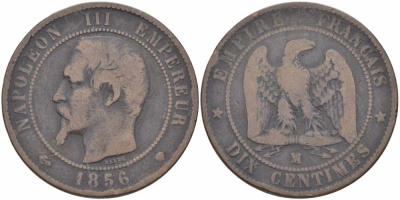 ФРАНЦИЯ 10 САНТИМОВ 1856 MA, НАПОЛЕОН III (1852-1870) KM 771.6, LE FRANC 133.37 бронза 38-1216