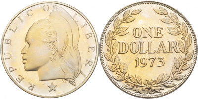 Либерия 1 доллар 1973 KM 18a.2 медно-никель PROOF 06-225-45