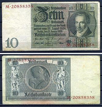 Германия 10 рейхсмарк 1929 Pick 180 a бумага 7552-29-4-2