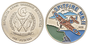 Западная Сахара 100 песет 1995 Спитфайр Mk II KM 23 медно-никель BU 1523-933