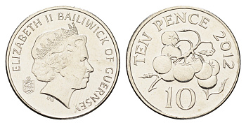 Гернси 10 пенсов 2012 год-тип, помидоры KM 149a сталь плакированная никелем UNC 4660-855
