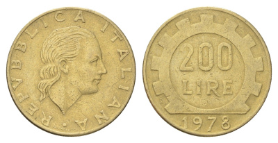 Италия 200 лир 1978 R, шестерня KM 105 алюминиевая бронза 4704-824