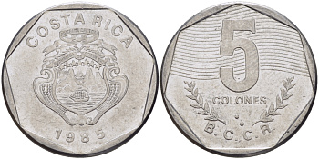 Коста-Рика 5 колонов 1985 B.C.C.R. KM 214.2 нержавеющая сталь 67-954