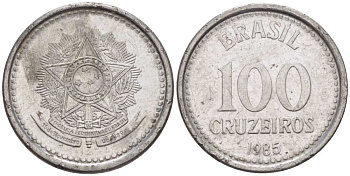 БРАЗИЛИЯ 100 КРУЗЕЙРО 1985 РЕФОРМА 1967-1985 KM 595 нержавеющая сталь 26-1623