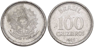 БРАЗИЛИЯ 100 КРУЗЕЙРО 1985 РЕФОРМА 1967-1985 KM 595 нержавеющая сталь 26-1623