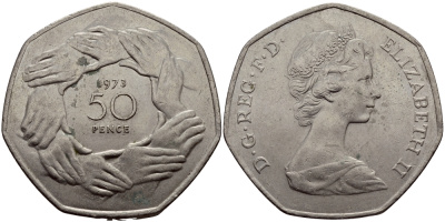 Великобритания 50 пенсов 1973 Елизавета II (1952-2022), вступление в Европейское экономическое сообщество KM 918, Spink 4224 медно-никель 4680-911