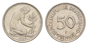 ФРГ 50 пфеннигов 1974 F KM 109, J. 384 медно-никель 4613-1133