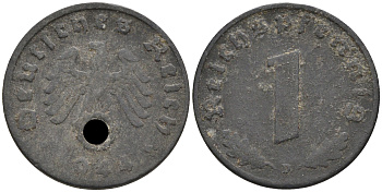 Германия 1 рейхспфенниг 1944 D KM 97, J. 369 цинк    4594-1268