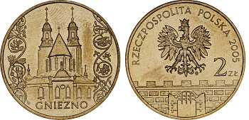 Польша 2 злотых 2005 MW, серия исторические места, Гнезно (Gniegno), собор Девы Марии KM 564, Parchimowicz 956 нордик UNC 603-1021