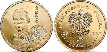Польша 2 злотых 2014 MW, 100 лет со дня рождения Яна Карского KM 901 нордик UNC 4676-1057