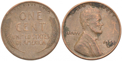 США 1 ЦЕНТ 1955 D, ЛИНКОЛЬН KM А132 медь цинк 218-258
