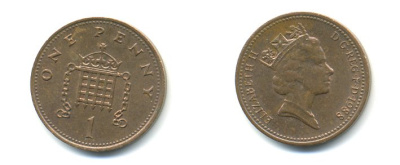 Великобритания 1 пенни 1988 Елизавета II (1952-2022) KM 935, Spink 4381 (B3) бронза 59-1644