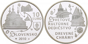 Словакия 10 евро 2010 древние церкви Словацких Карпат KM 110 серебро PROOF 01-163-42